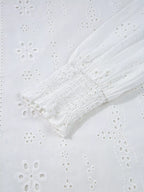 Sarah Express Women's Eyelet Embroidered Smocked Cuff Sheer Blouse