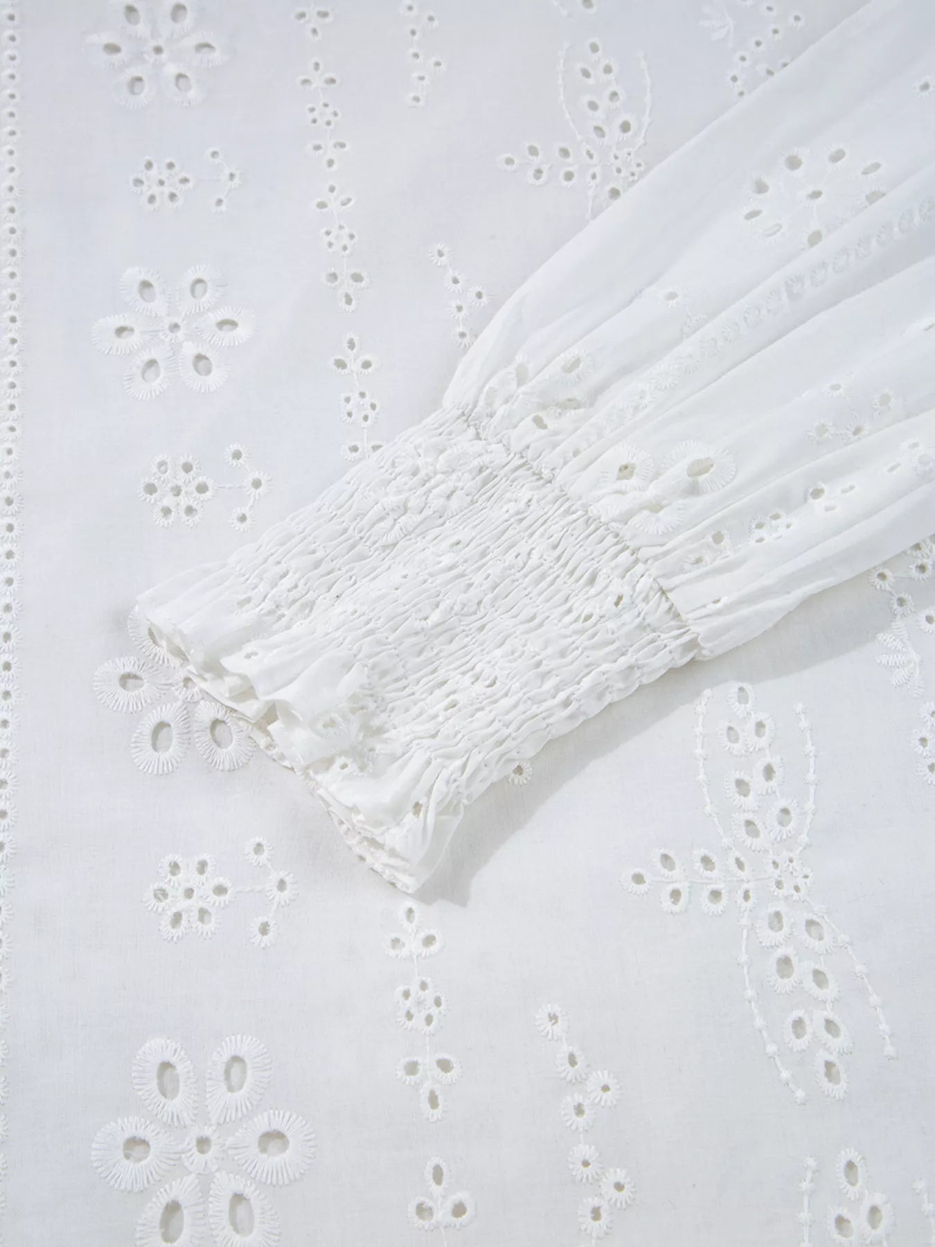 Sarah Express Women's Eyelet Embroidered Smocked Cuff Sheer Blouse