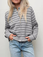 Sarah Express Women's Striped Button Up Cardigan Gray
