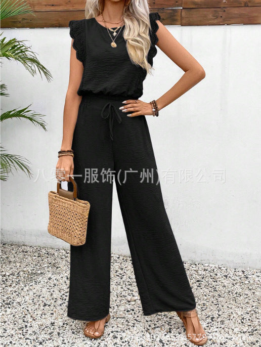 Sleeveless Vest Trousers Two Piece Set Lace Detail