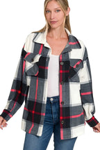Sarah Express Women’s Oversized Plaid Fleece Shacket Casual Fall Spring