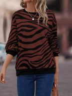 Sarah Express Women's Zebra Print Round Neck Casual Sweatshirt