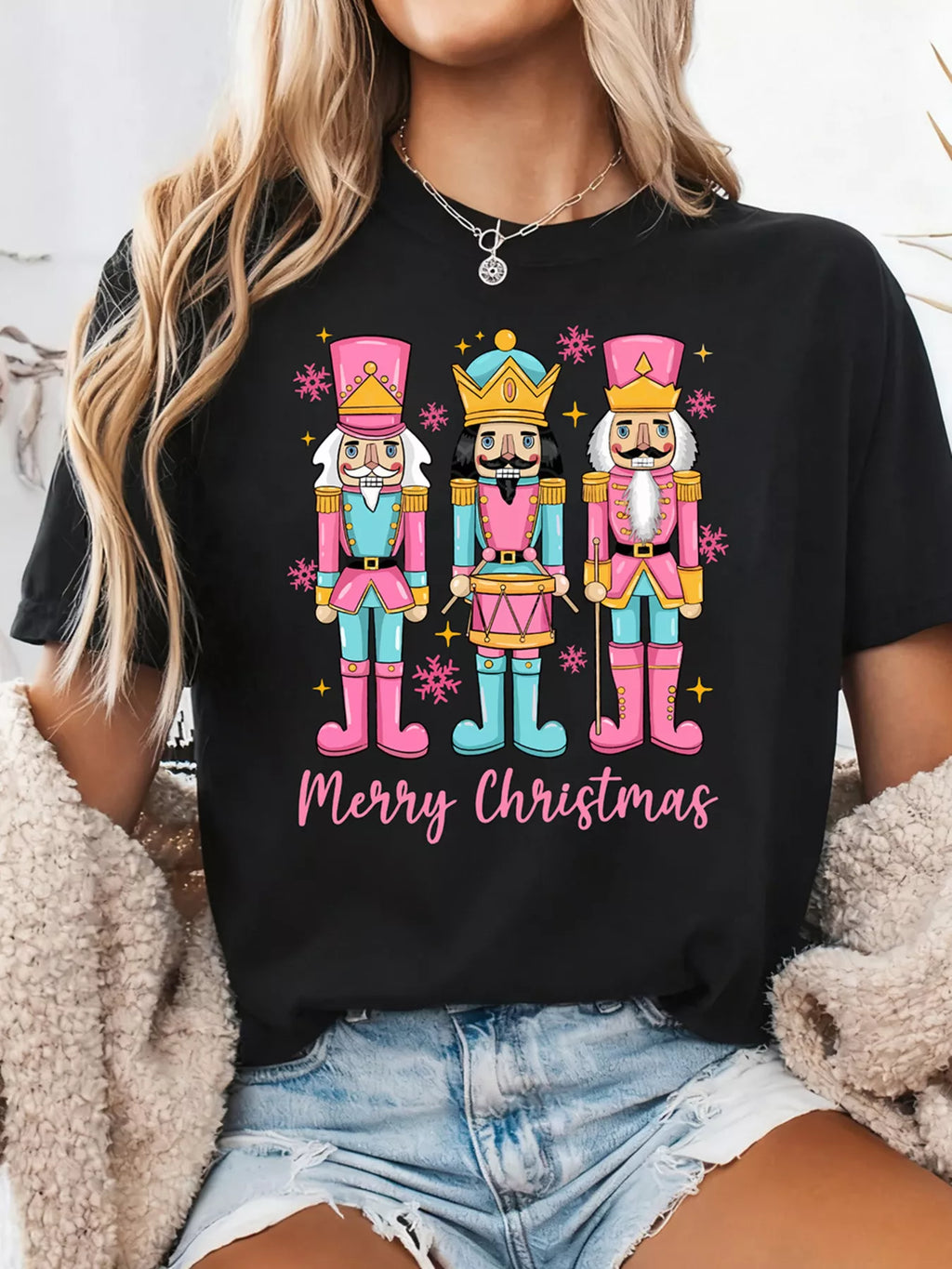 Sarah Express Women's Merry Christmas Nutcracker Doll Printed T-Shirt