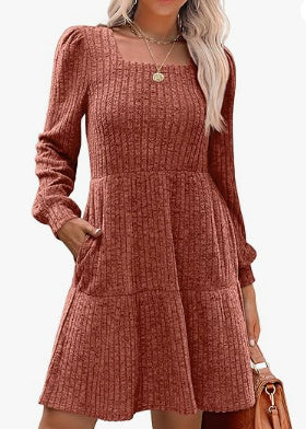 Women's Round Neck Knitted Sweater Dress Long Sleeve Bodycon