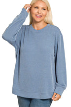 Sarah Express Women’s Plus Size Raised Rib Long Sleeve Top Casual All-Season