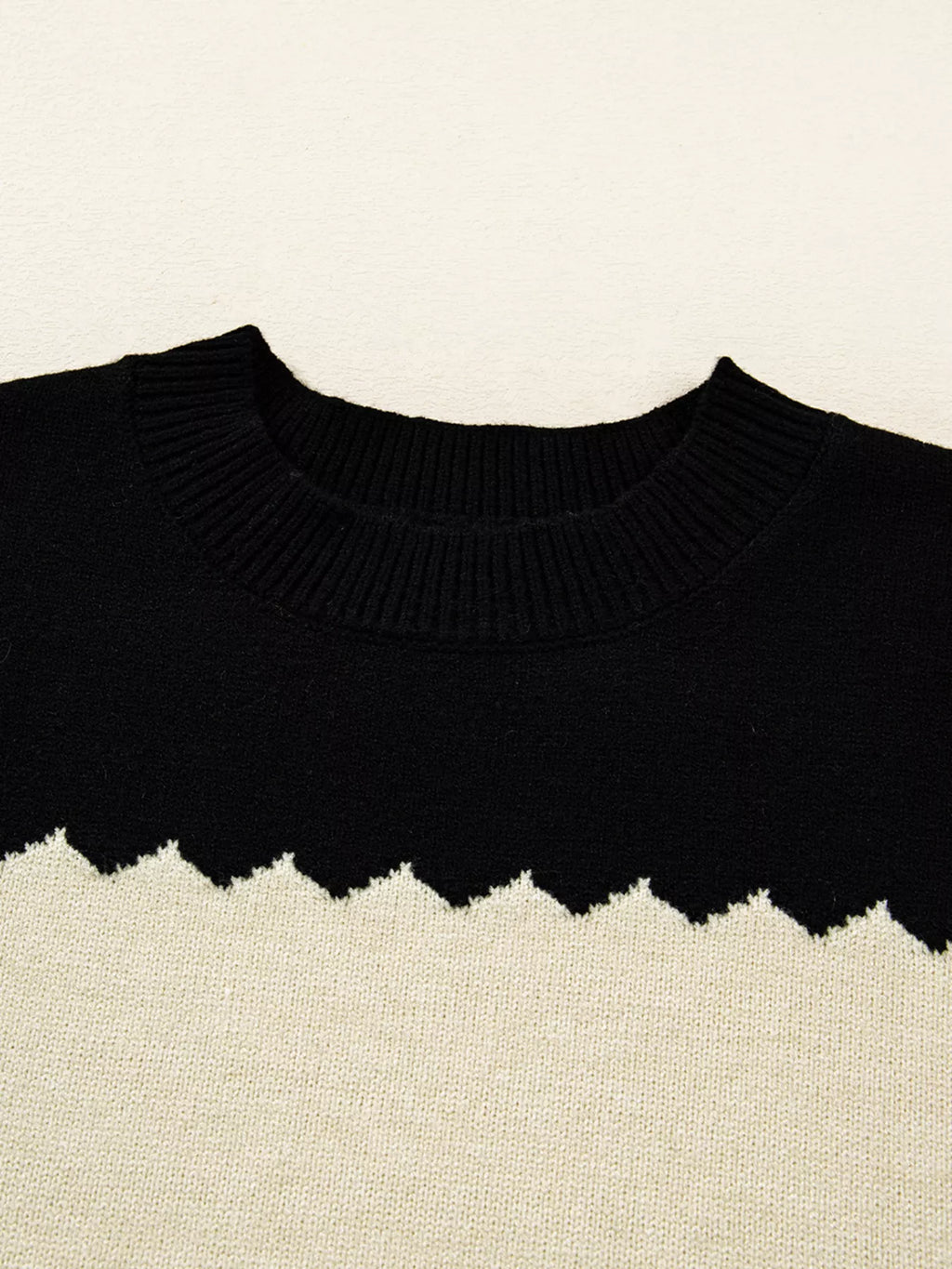 Sarah Express Women's Color Block Crew Neck Drop Shoulder Sweater