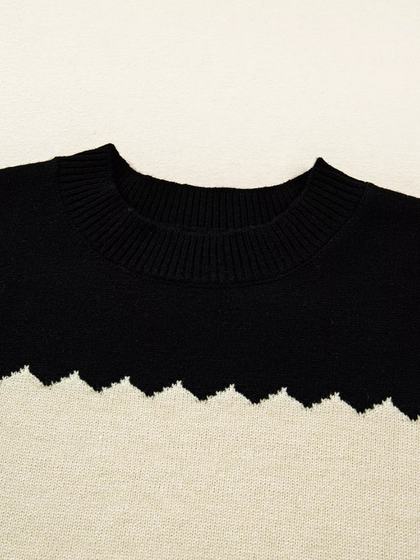 Sarah Express Women's Color Block Crew Neck Drop Shoulder Sweater