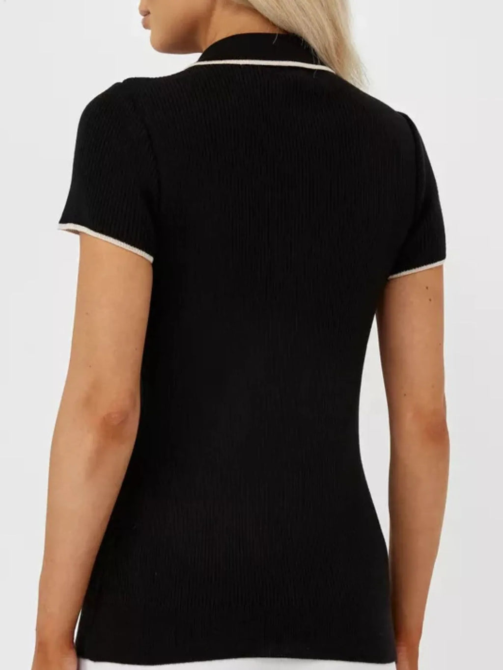 Sarah Express Women's Contrast Trim Button Detail Polo