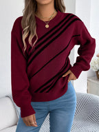 Sarah Express Women's Striped Pattern Casual Round Neck Sweater