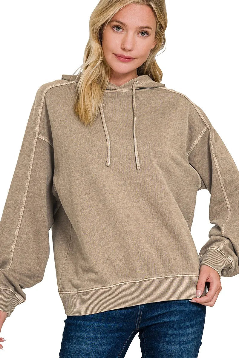 Sarah Express Women's French Terry Hoodie | Pigment Dye Oversized | 100% Cotton | S-L