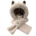 Furry Fox Ear Winter Hat with Neck Warmer Windproof Accessory