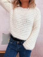 Sarah Express Women's Crochet Round Neck Dropped Shoulder Sweater