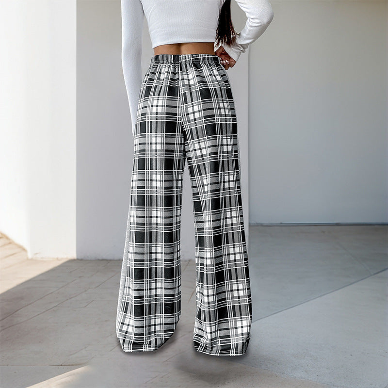 Plaid High-Waist Wide-Leg Pants Black and White
