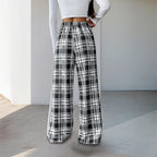 Plaid High-Waist Wide-Leg Pants Black and White