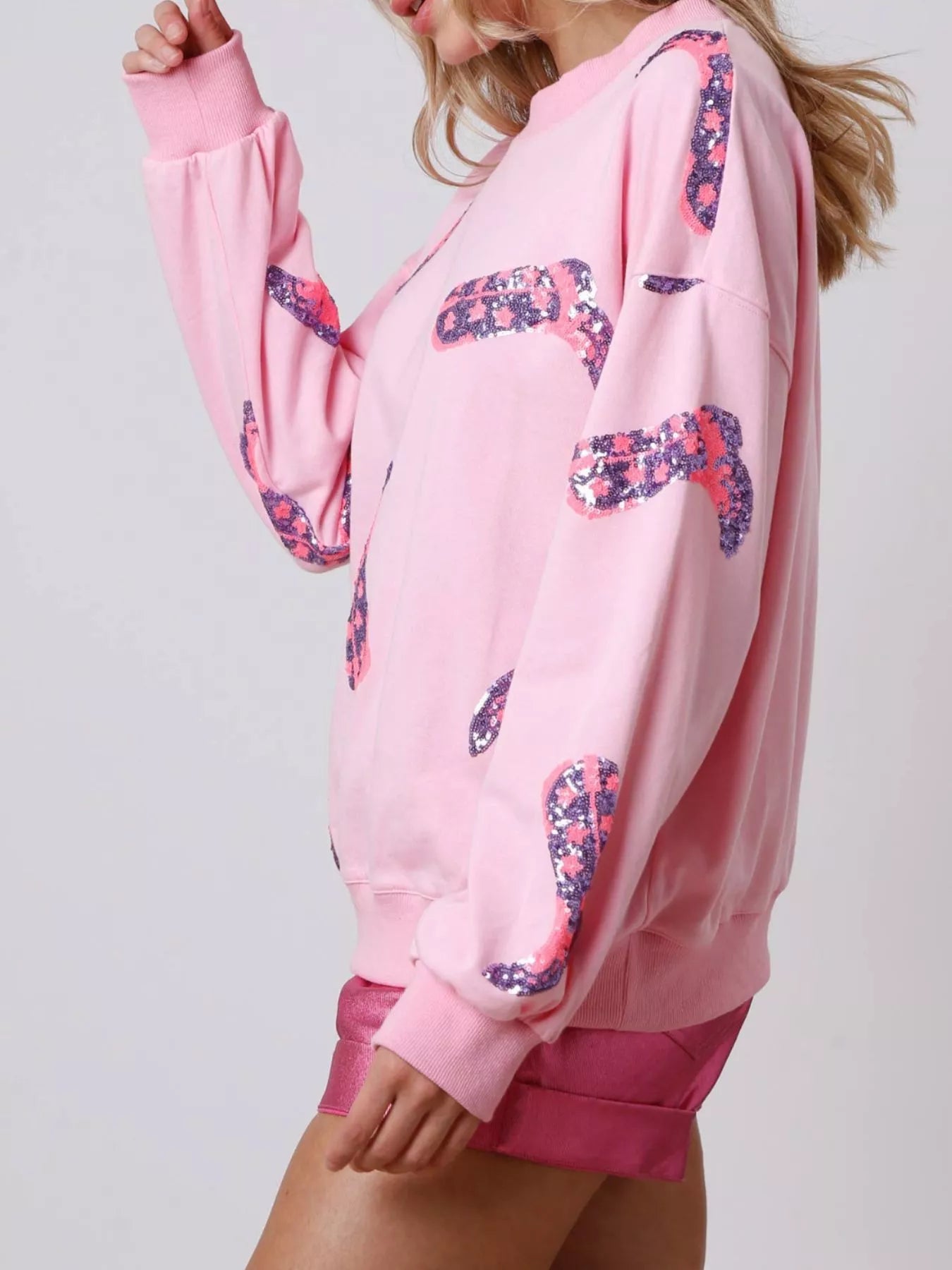 Sarah Express Women's Sequin Boot Crewneck Sweatshirt