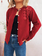 Sarah Express Women's Flower Button Up Long Sleeve Cardigan