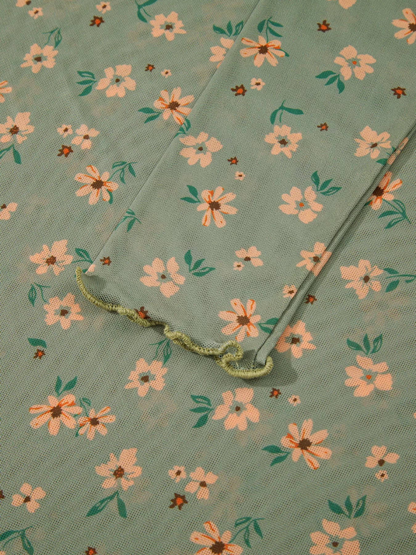 Sarah Express Women's Floral Print Mesh Long Sleeve Top