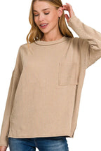 Sarah Express Women’s Long Sleeve Drop Shoulder Ribbed Top Casual All-Season