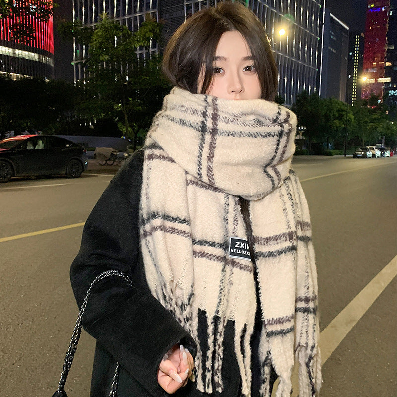 Women's Plaid Print Scarf Warm Imitation Cashmere Neck Wrap Winter Fall Accessory