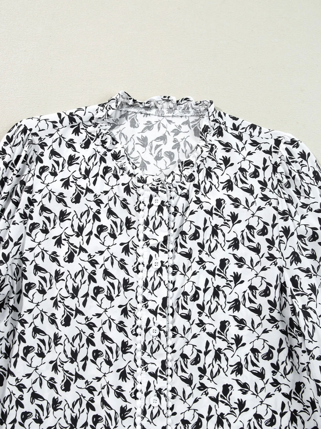 Sarah Express Women's Floral Button Down Long Sleeve Shirt - Ruffled Viscose Blouse