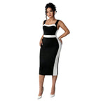Women's High Waist Sleeveless Contrasting Color Bodycon Midi Dress