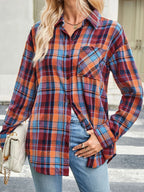 Sarah Express Women's Plaid Button Up Long Sleeve Shirt - Oversized Casual Top