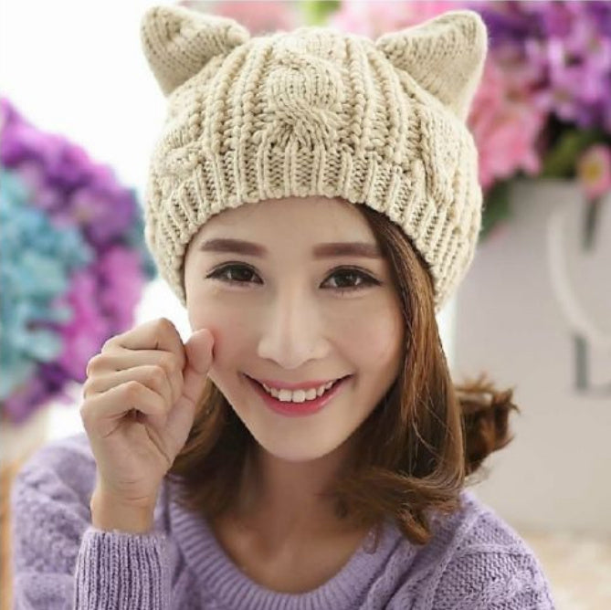 Handmade 3D Knitted Cat Ear Beanie Winter Warm Hat
