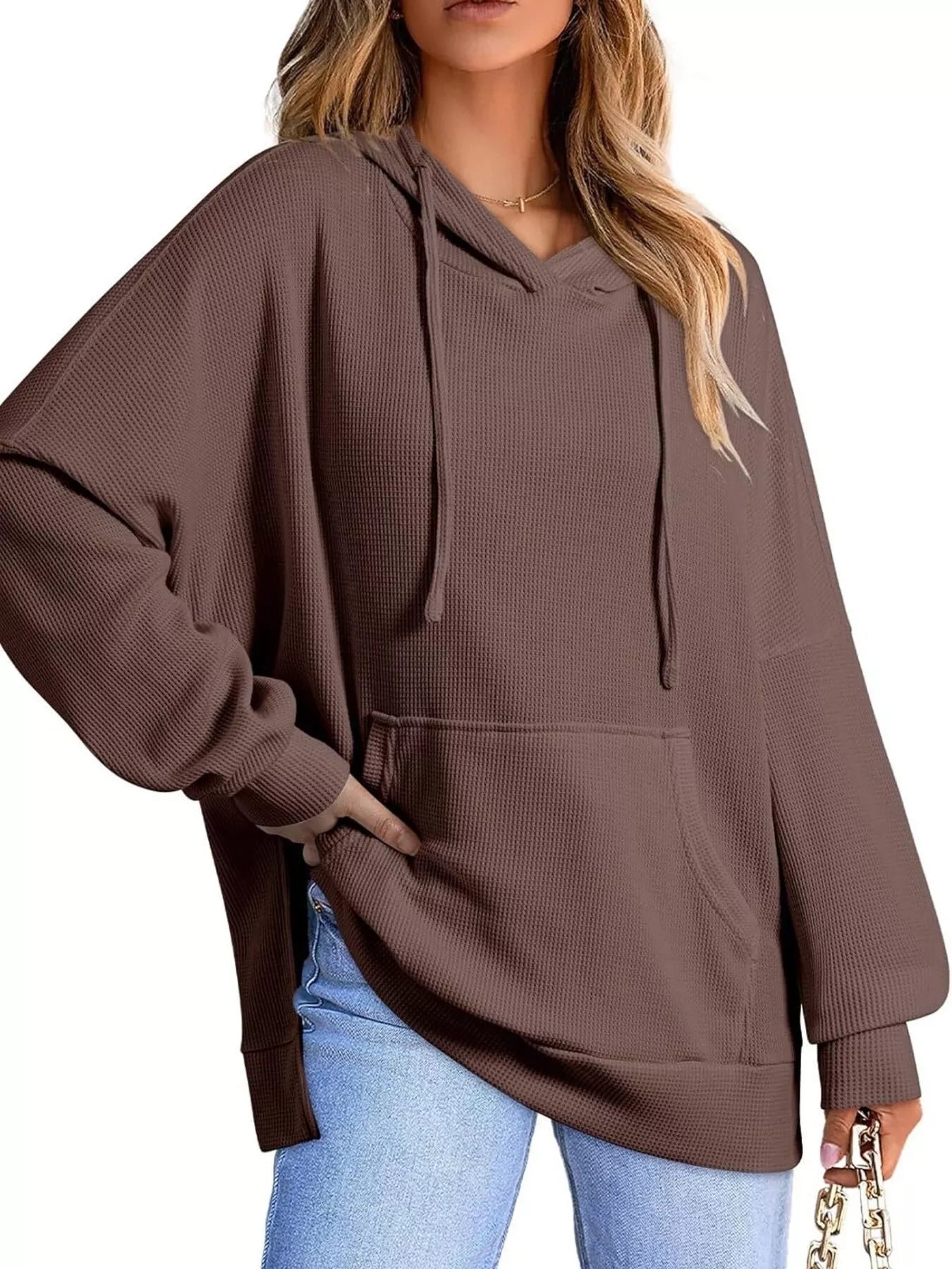 Sarah Express Women's High-Low Hoodie with Kangaroo Pocket Brown