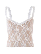 Sarah Express Women's Lace Cami Top with Frill Straps and Bow Detail