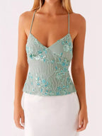 Sarah Express Women's Embroidered Sequin Tie Back Cami