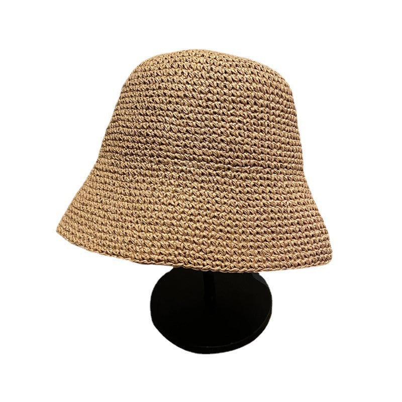 Women's Straw Beach Hat Sun Protection Bucket Hat Breathable Dome Crown Summer Accessory