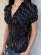 Sarah Express Women's Striped Button-Down Collared Shirt