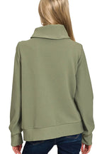 Sarah Express Women’s Ribbed High Neck Half Zip Lounge Set with Palazzo Pants