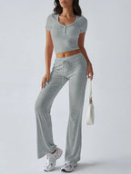 Sarah Express Women's Devine Short Sleeve Top and Drawstring Pants Set