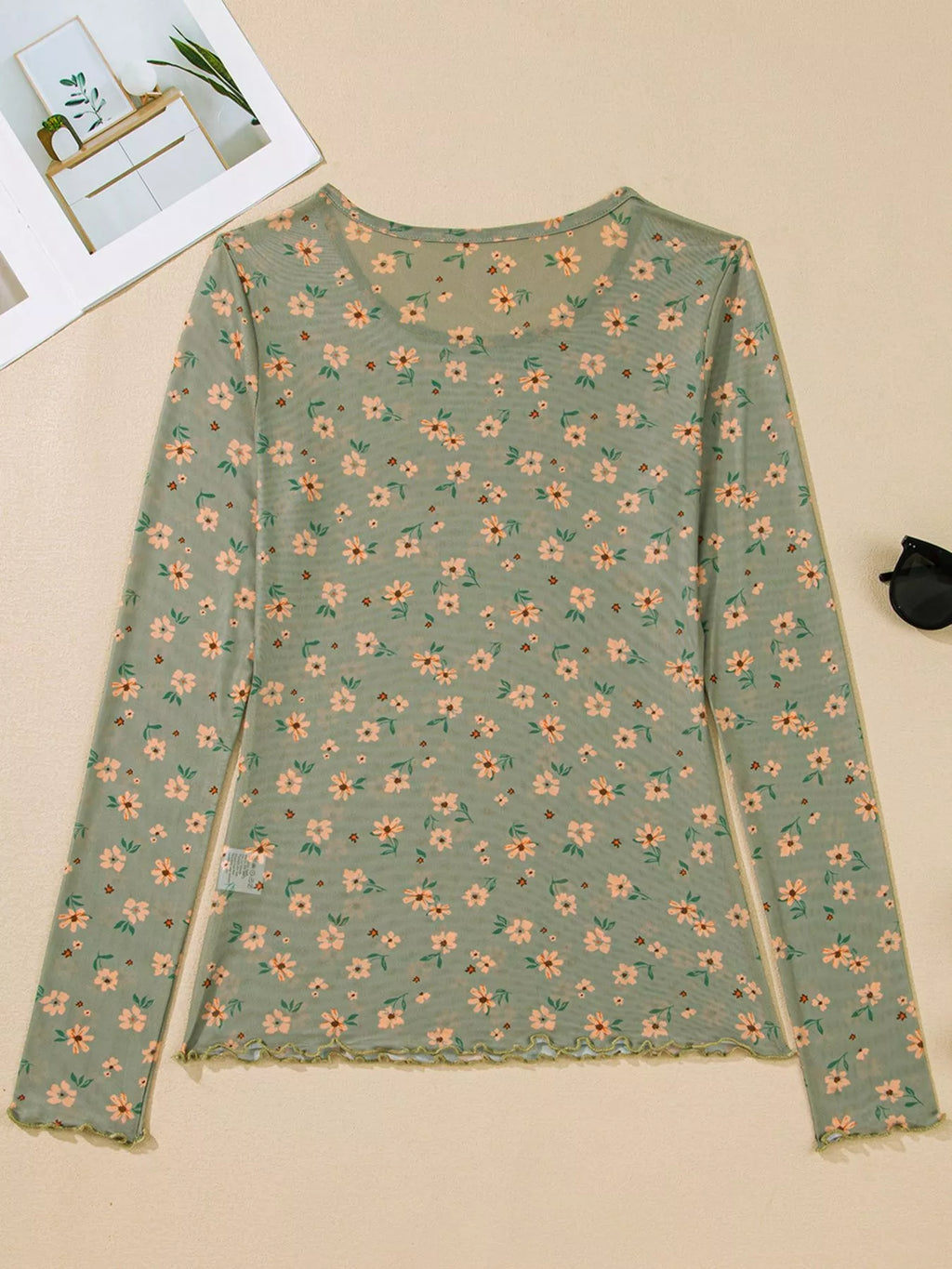 Sarah Express Women's Floral Print Mesh Long Sleeve Top