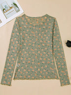 Sarah Express Women's Floral Print Mesh Long Sleeve Top