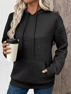 Sarah Express Women's Textured Floral Quilted Hoodie Black