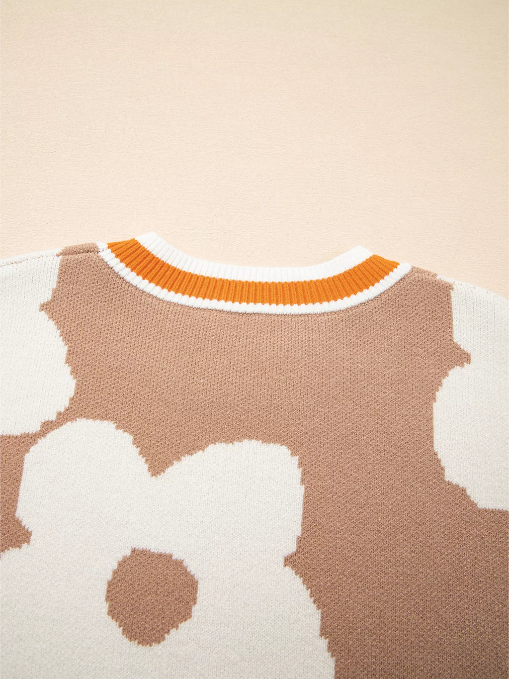 Sarah Express Women's Flower Pattern Contrast Striped Baggy Sweater