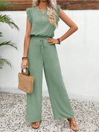 Sleeveless Vest Trousers Two Piece Set Lace Detail