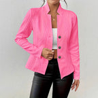 Women's Single-Breasted Blazer Jacket - Stand Collar Office Suit Coat