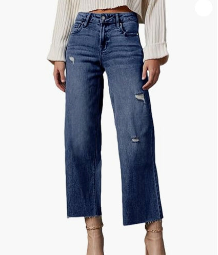 High Waisted Loose Fit Jeans Relaxed Stretch Denim
