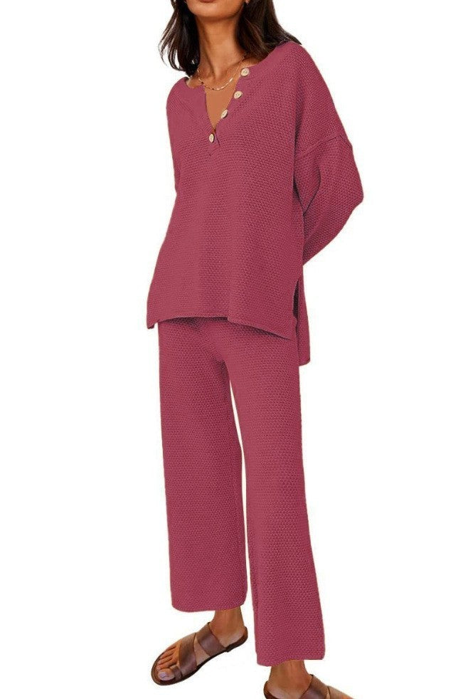 Sarah Express Women's Two-Piece Leisure Set Long Sleeve Top and Pants Casual Suit Bright Red