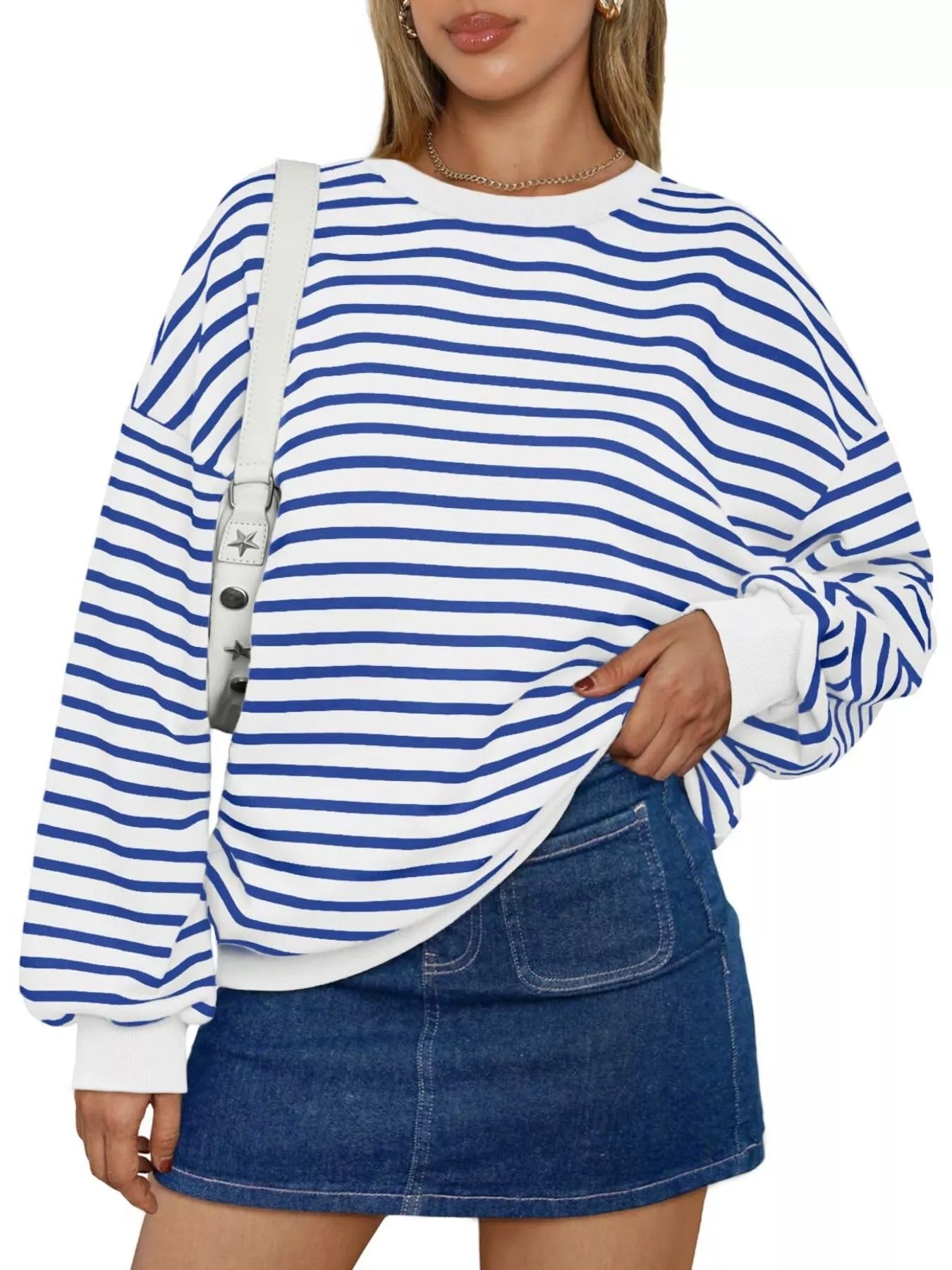 Sarah Express Women's Striped Round Neck Oversized Casual Sweatshirt