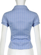 Sarah Express Women's Striped Button-Down Collared Shirt