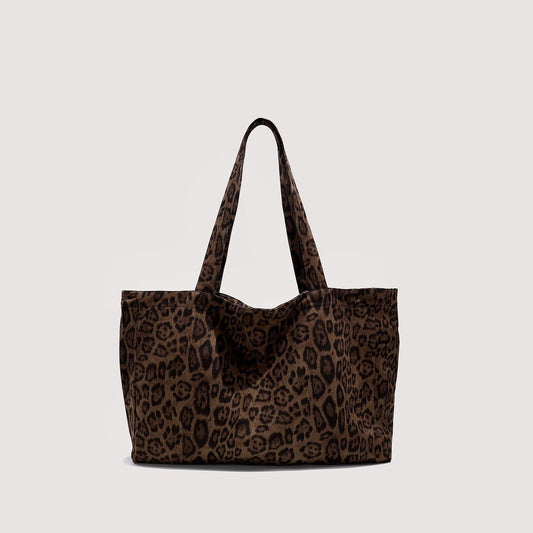 Sarah Express Women's Leopard Print Tote Bag – Suede Velvet Shoulder Handbag for Everyday Use