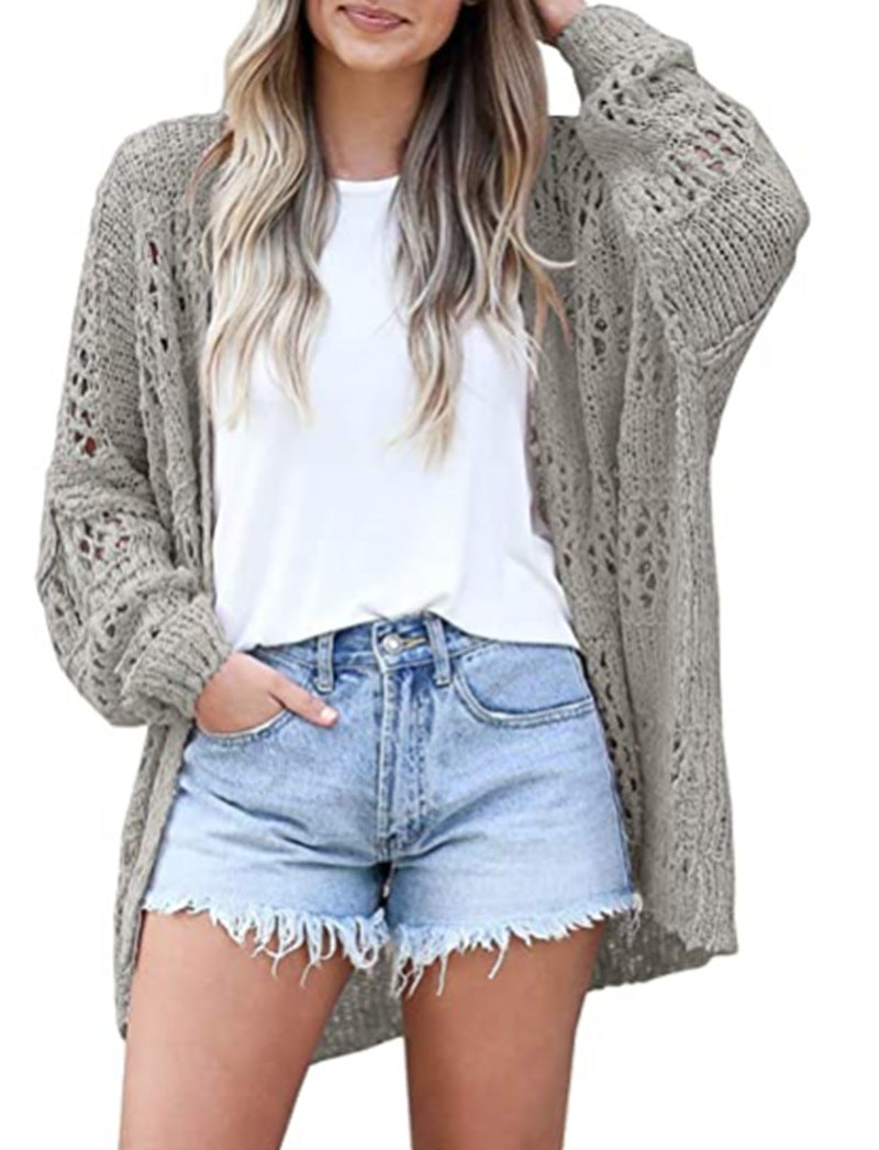 Women's Lightweight Knit Cardigan Long Sleeve V-Neck - Casual Fall Winter Loose Fit Open Front