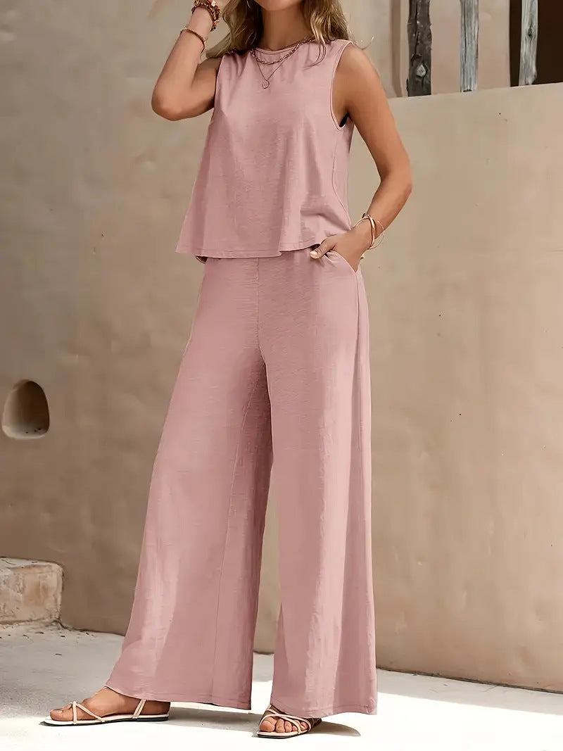 Women's Sleeveless Top and Wide Leg Pants Two Piece Set