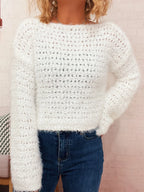 Sarah Express Women's Crochet Round Neck Dropped Shoulder Sweater