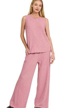 Sarah Express Women’s Cotton Slub Tank and Pants Lounge Set Casual