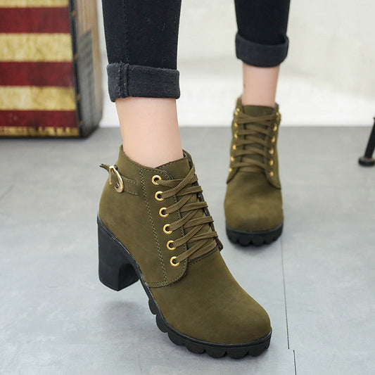 Sarah Express Women's Chunky Block Heel Ankle Boots | Suede Buckle Low Boots